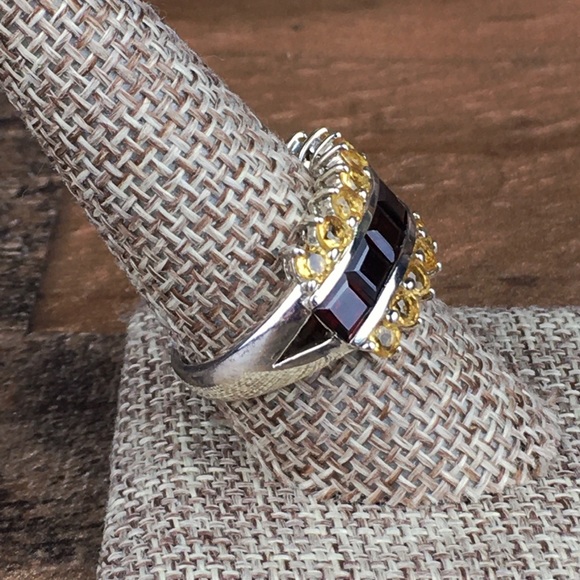 Vintage Garnet & Citrine Gemstone Silver Ring 9 - Picture 14 of 14